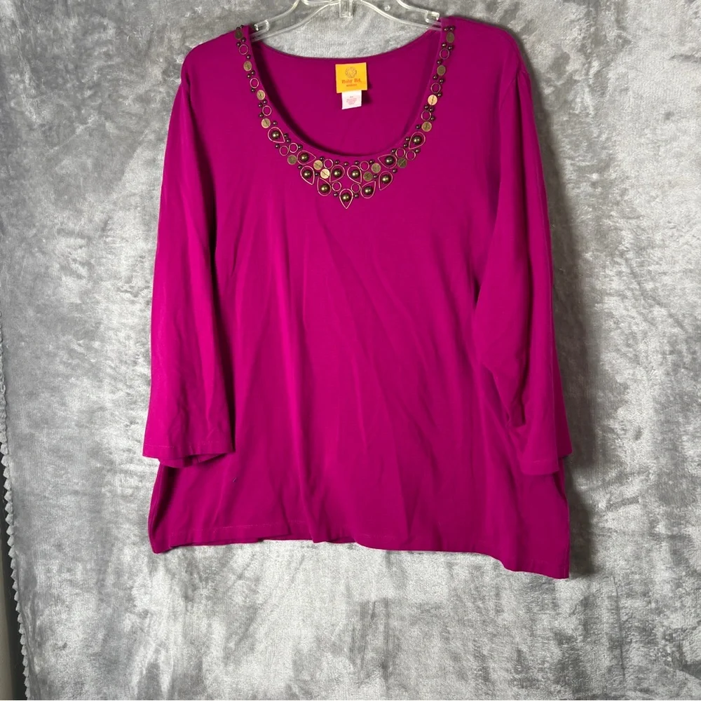 Ruby Rd. Fuchsia Embellished Blouse - Picture 3 of 8